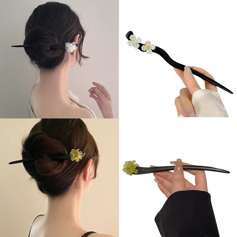 Vintage Fashion Stores - ヴィンテージ中国風の木製花ヘアスティックパールヘアピンジュエリー女性のための気質ヘアアクセサリーウェディングスタイリング gif