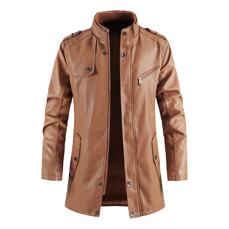 Vintage Windbreaker Nylon - ミッドレングスのフェイクレザーバイクジャケット男性、スタンドカラーPUメンズバイカーウインドブレーカー、ヴィンテージ秋冬ジャケット