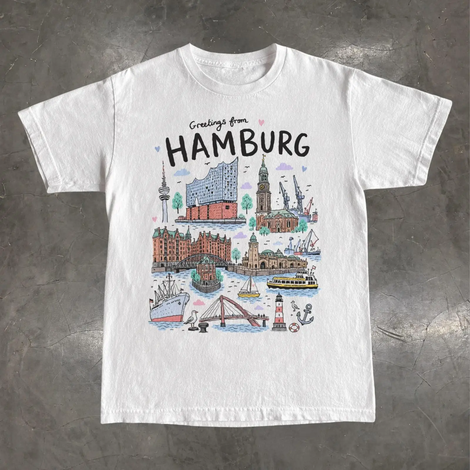 Vintage Fashion Hamburg - ドイツ、ハンブルク。エルフフィルハーモニー、港、旅行、お土産、ヴィンテージ風、洗い加工、少し流行を取り入れたグラフィックデザイン、ストレッチ素材、ストリートウェア。