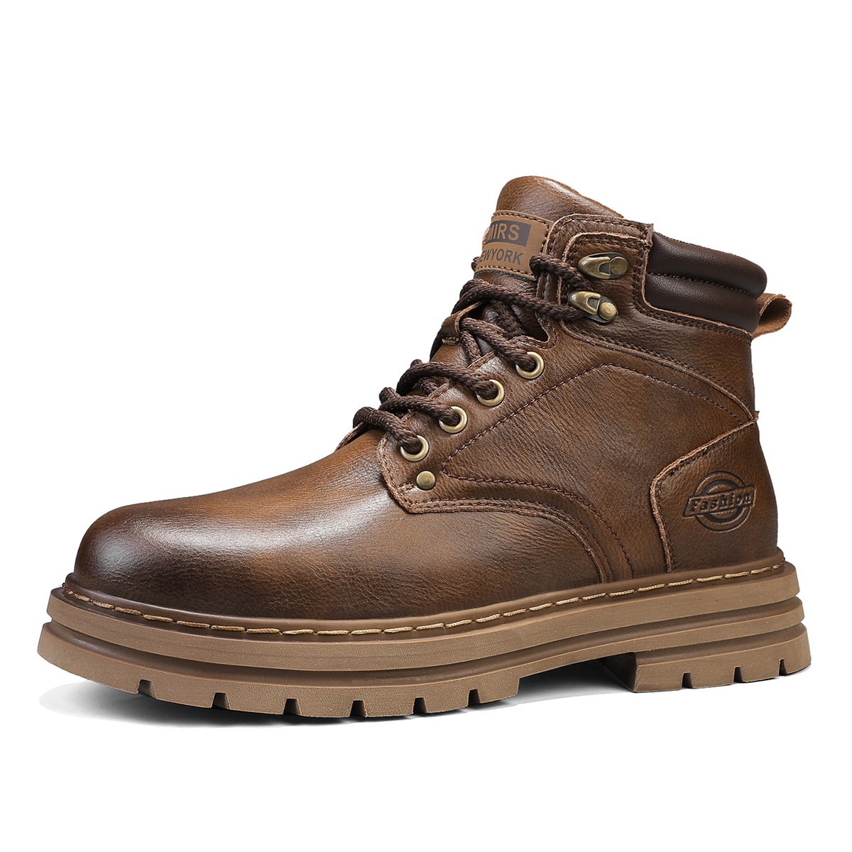 Vintage Outdoor Fashion - メンズ ヴィンテージ アンクルブーツ、本物の牛革製、レースアップ、厚底、滑り止め、アウトドア用、コンバットブーツ、大きいサイズ、ファッション性の高いメンズシューズ。
