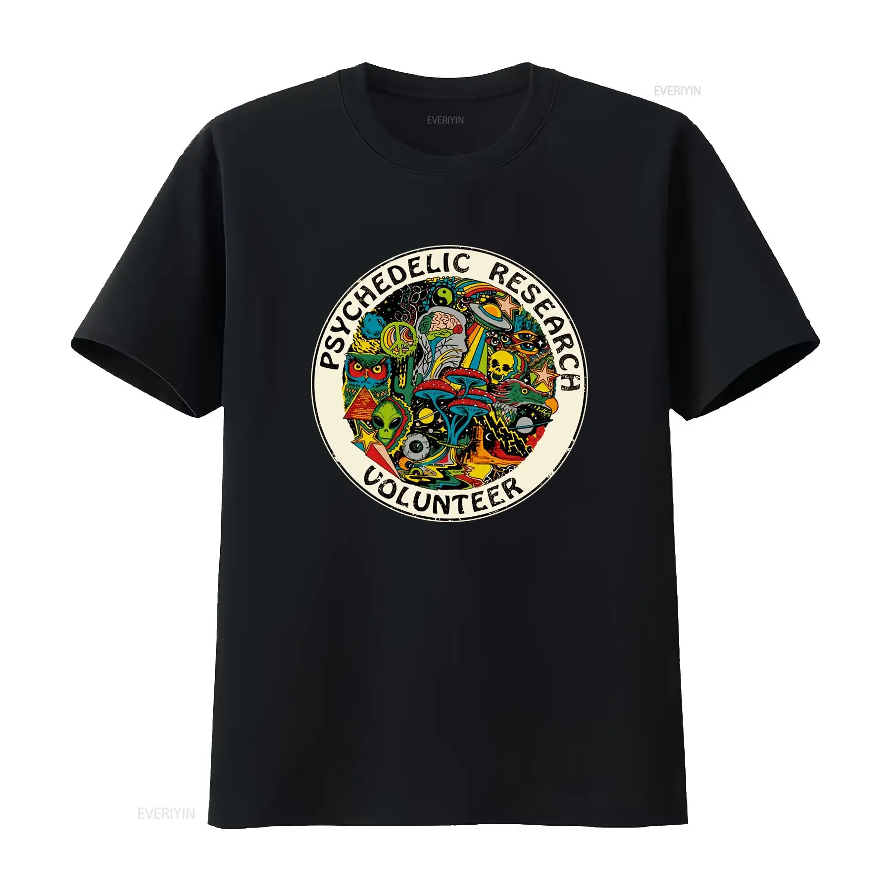 Vintage Fashion Research - サイケデリック調査ボランティアTシャツ クールなデザイン ヴィンテージ風ウォッシュ加工グラフィック ソフトで多用途なファッション 快適なストリートウェア