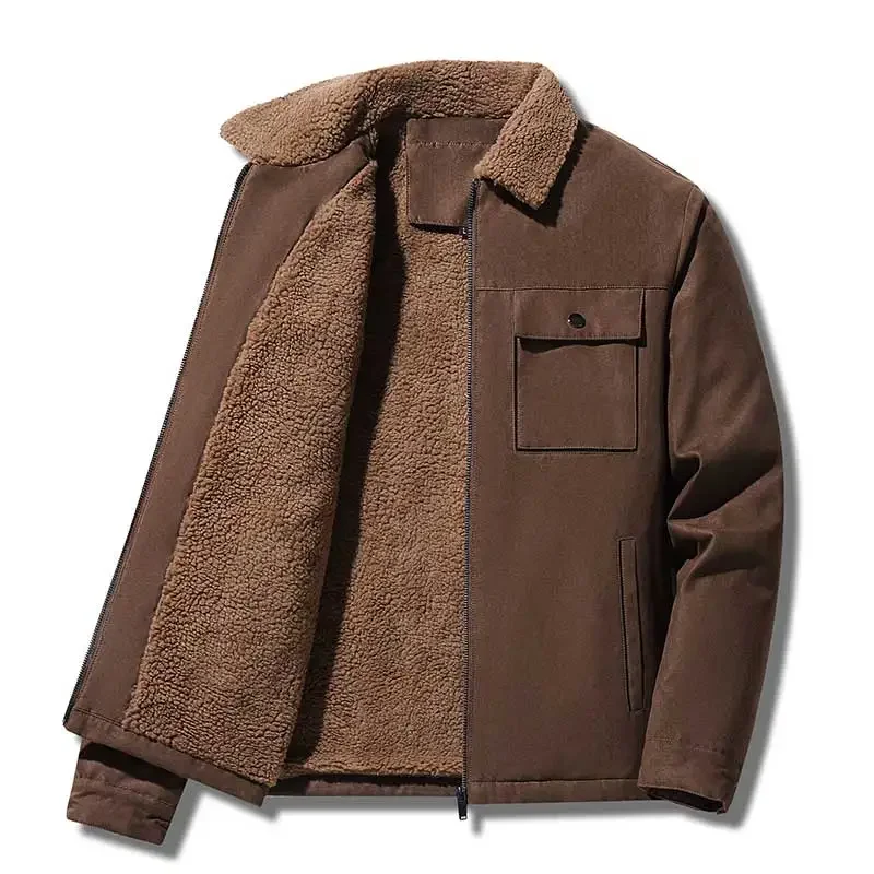Vintage Windbreaker Nylon - 冬の男性用ジャケット スエード製 暖かいフリース 厚手 カジュアル ターンダウンカラー