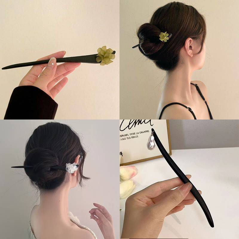 ヴィンテージ中国風の木製花ヘアスティックパールヘアピンジュエ - Vintage Fashion Stores のレビューと価格