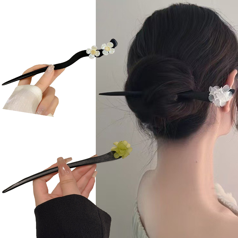 ヴィンテージ中国風の木製花ヘアスティックパールヘアピンジュエ - Vintage Fashion Stores のレビューと価格