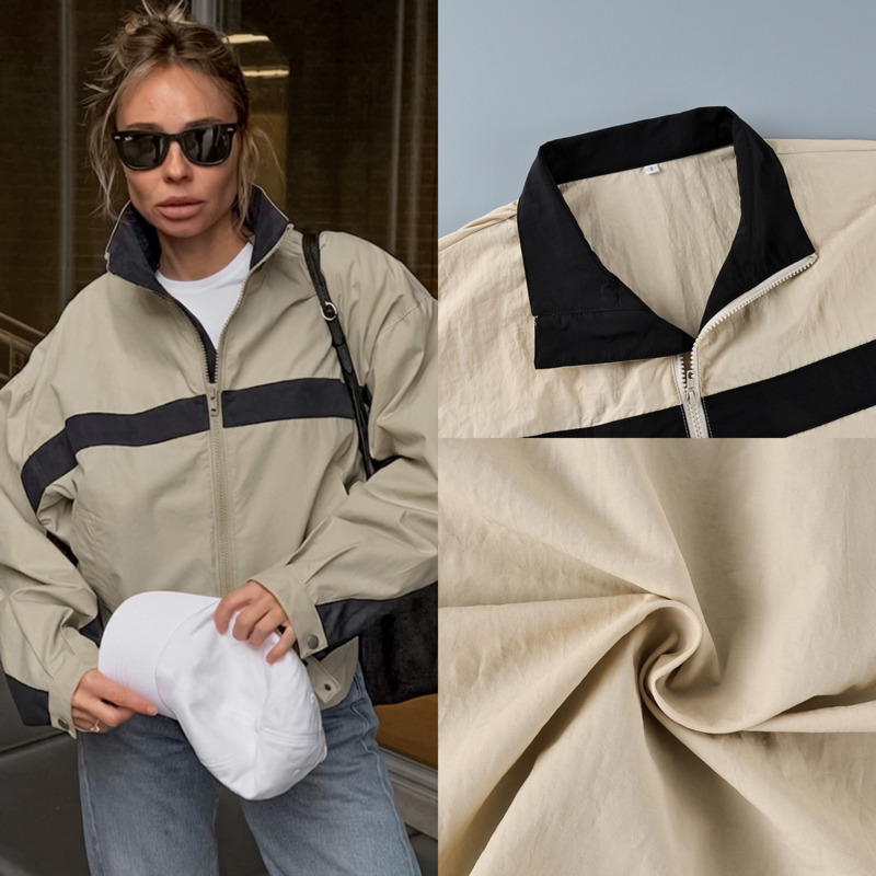 女性カラーブロックウインドブレーカージャケットスタンドカラー - Vintage Windbreaker Nylon のレビューと価格