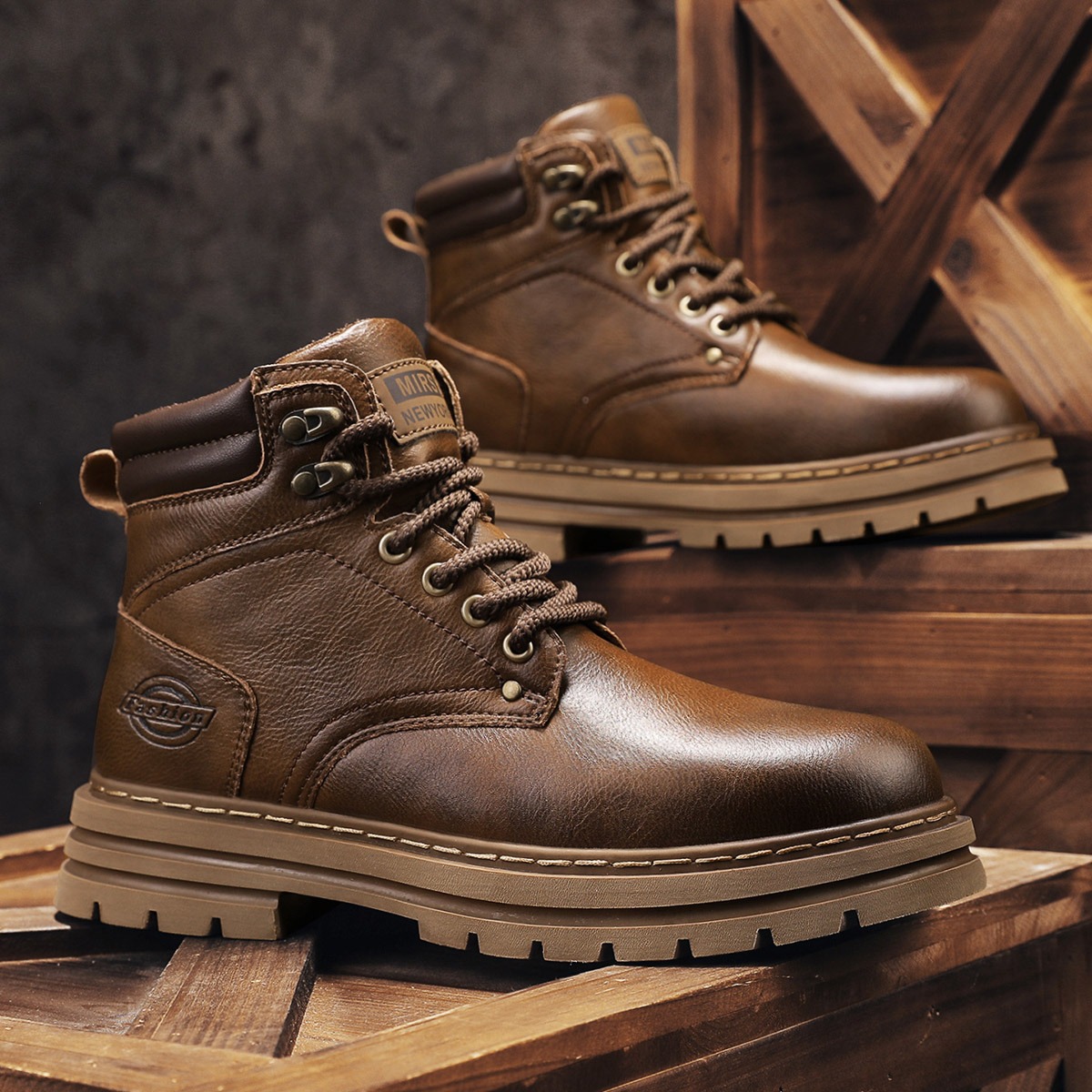メンズ ヴィンテージ アンクルブーツ、本物の牛革製、レースア - Vintage Outdoor Fashion のレビューと価格