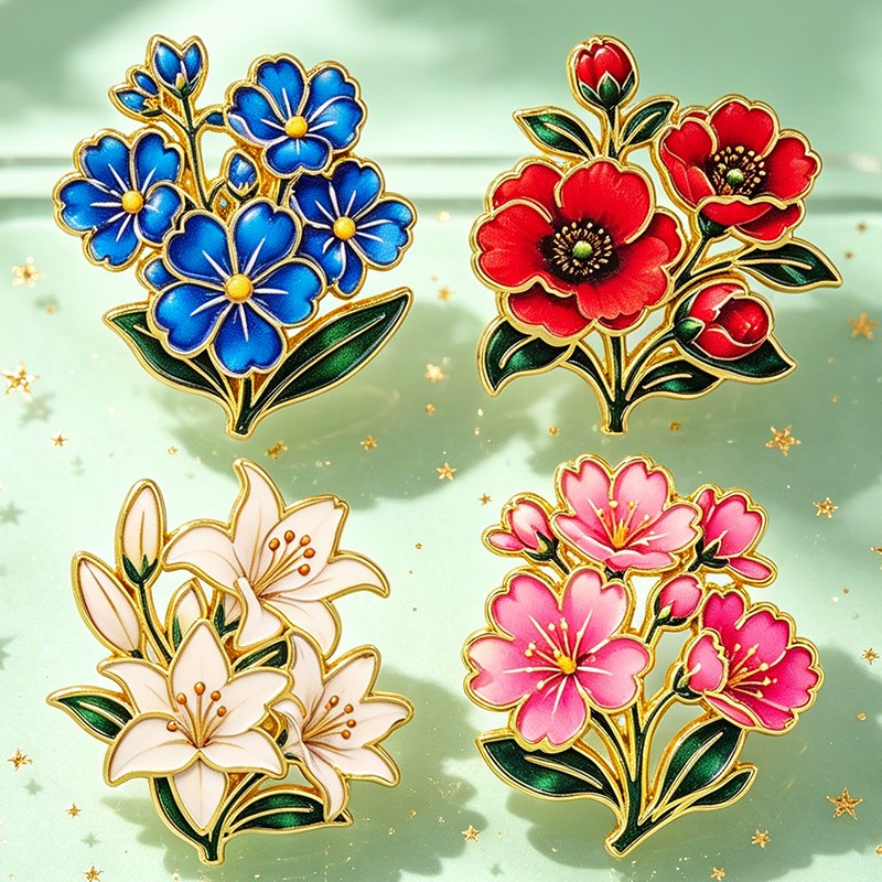 かわいいヴィンテージカラフルな花柄エナメルピンユリチェリーポ - Vintage Fashion Stores のレビューと価格
