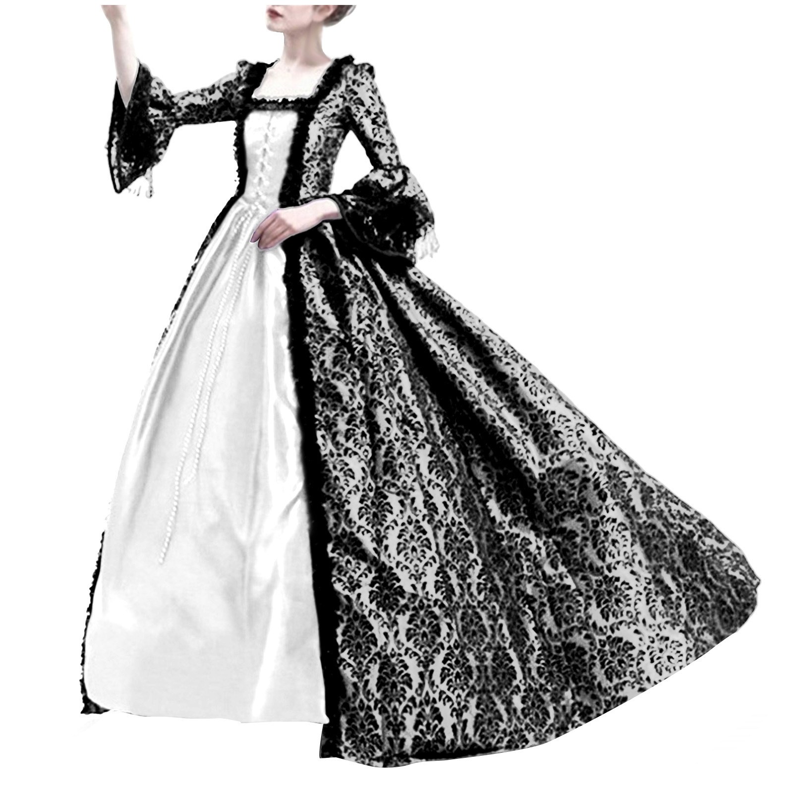 ハロウィンコスプレパレス女性用レーストランペットスリーブ中世 - Vintage Fashion Dresses のレビューと価格